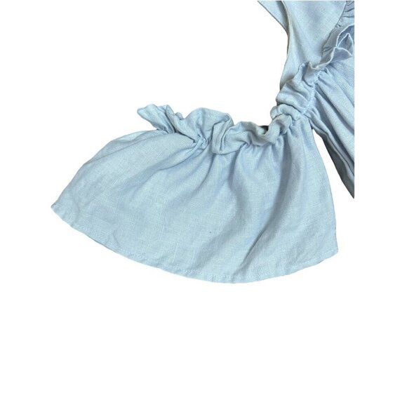 J.O.A. Los Angeles Layered Ruffle Cold Shoulder Top Chambray 100% Linen Size S - Picture 4 of 8